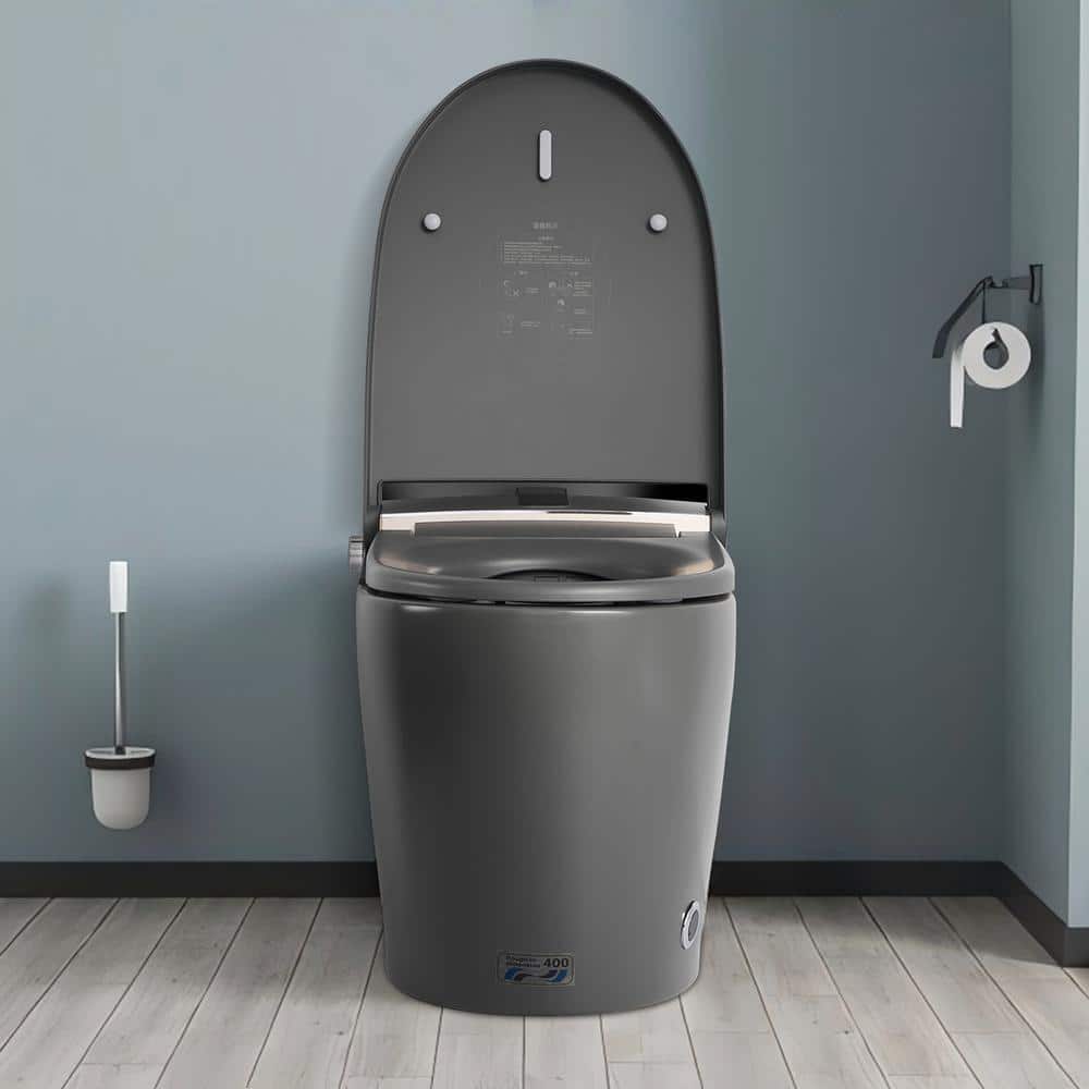 UPIKER Smart 12-in-1 Single Flush Elongated Toilet in Matte Gray with Heated Seat