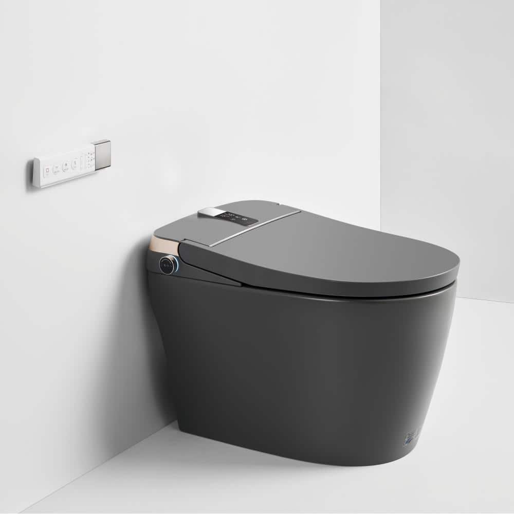 UPIKER Smart 12-in-1 Single Flush Elongated Toilet in Matte Gray with Heated Seat