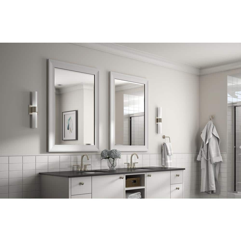 Delta 33 in. W x 47 in. H (L1) Framed Rectangular Deluxe Glass Bathroom Vanity Mirror in Matte White