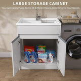 Getpro 30 in. Freestanding Solid Surface Laundry Utility Sink with Faucet and Cabinet