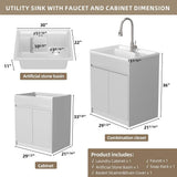 Getpro 30 in. Freestanding Solid Surface Laundry Utility Sink with Faucet and Cabinet