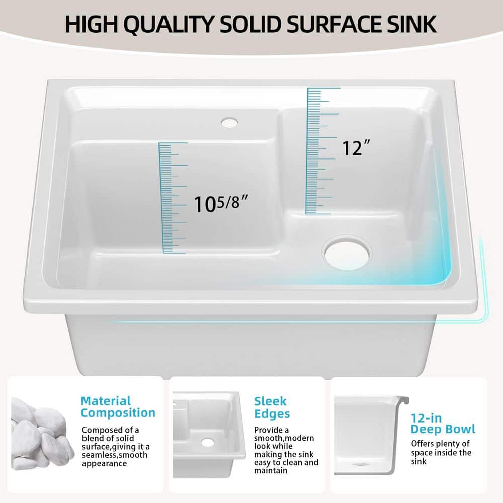 NTQ 30 in. Solid Surface Laundry/Utility Sink & Cabinet with Stainless Steel Faucet