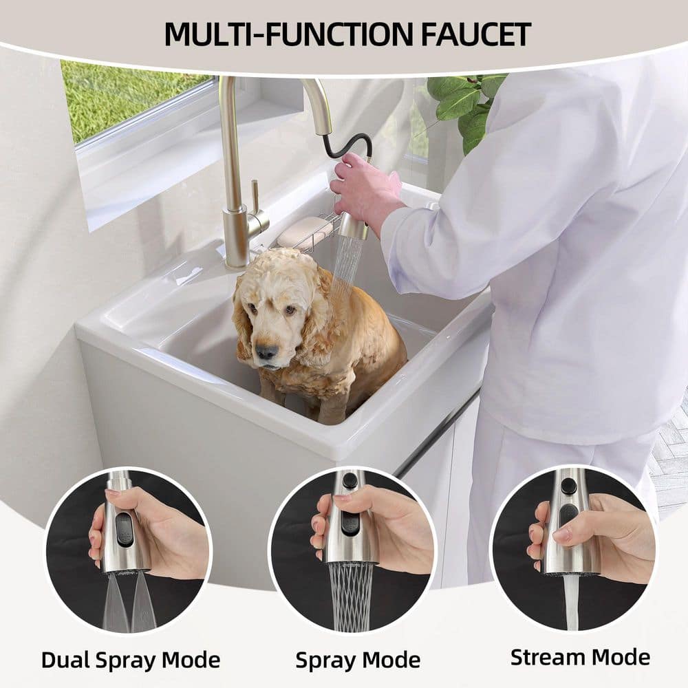 NTQ 30 in. Solid Surface Laundry/Utility Sink & Cabinet with Stainless Steel Faucet