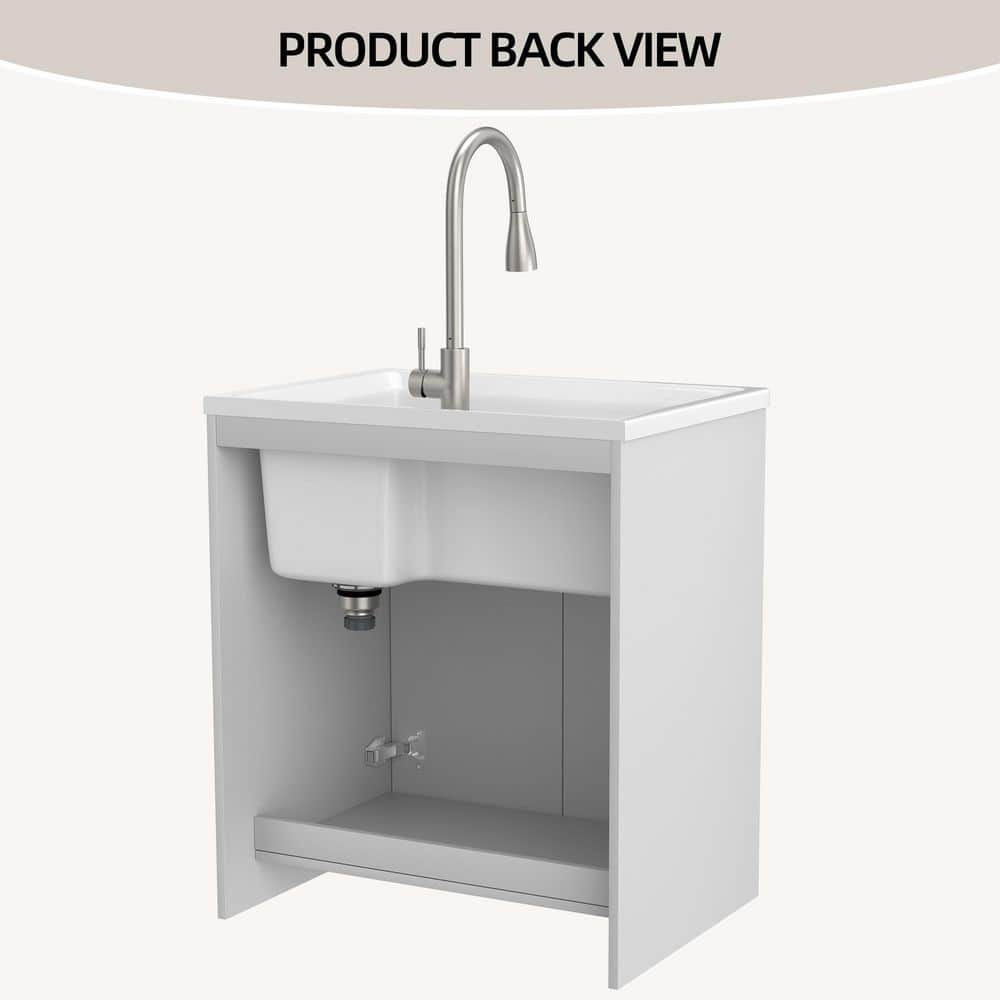 NTQ 30 in. Solid Surface Laundry/Utility Sink & Cabinet with Stainless Steel Faucet