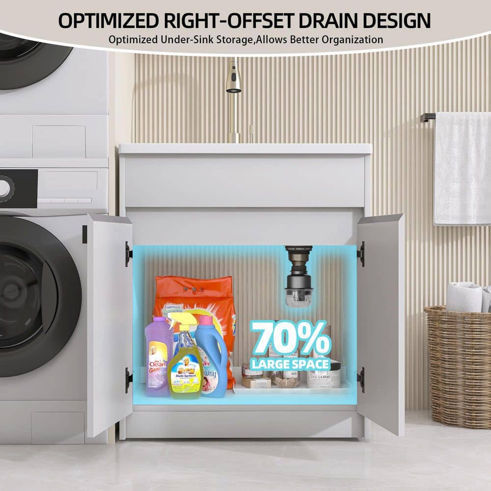 NTQ 30 in. Solid Surface Laundry/Utility Sink & Cabinet with Stainless Steel Faucet