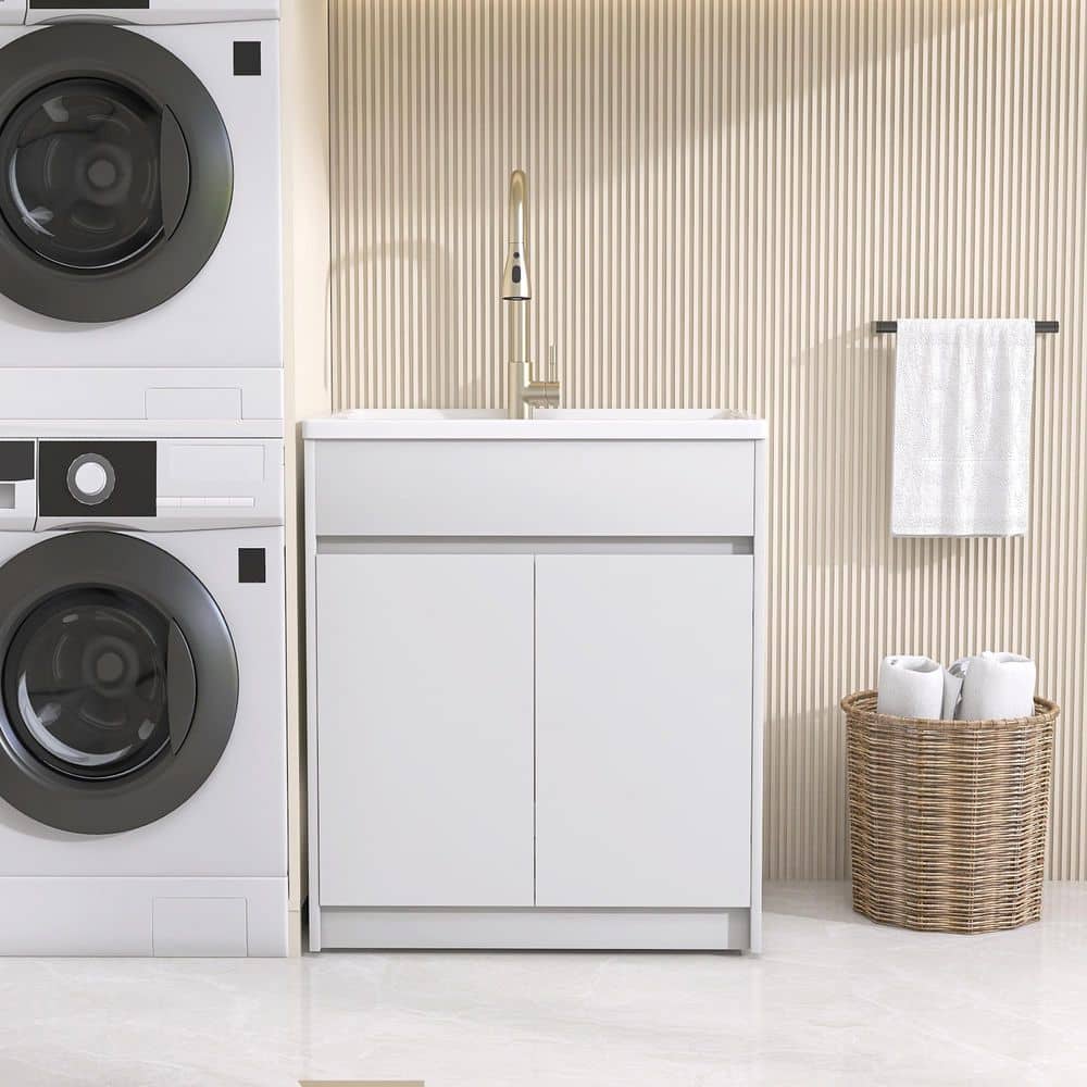 NTQ 30 in. Solid Surface Laundry/Utility Sink & Cabinet with Stainless Steel Faucet