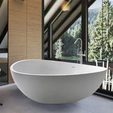 Vanity Art 63 in. L x 37.4 in. W Soaking Freestanding Stone Bathtub with Center Drain in White