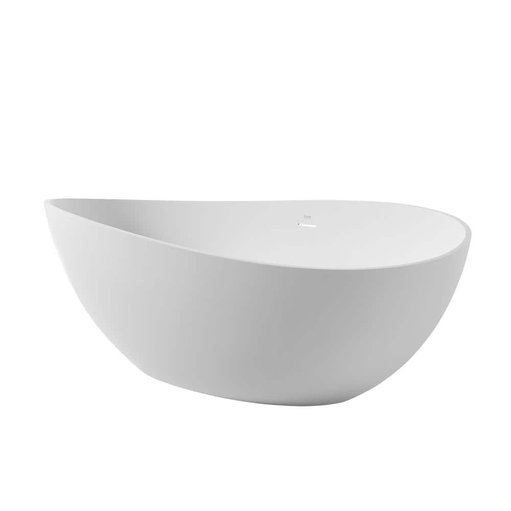 Vanity Art 63 in. L x 37.4 in. W Soaking Freestanding Stone Bathtub with Center Drain in White