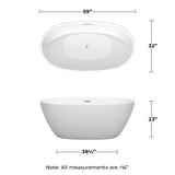 Wyndham Collection Juno 59 in. Acrylic Freestanding Bathtub, Matte White with Chrome Trim