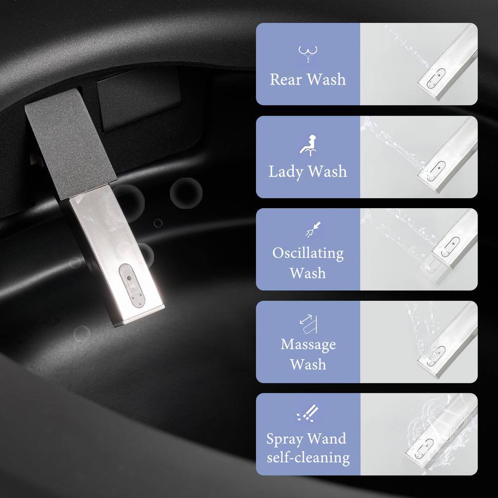 UPIKER 12 in 1-Piece 1.28 GPF Elongated Toilet in Matte Black with Heated Seat and Auto Flush
