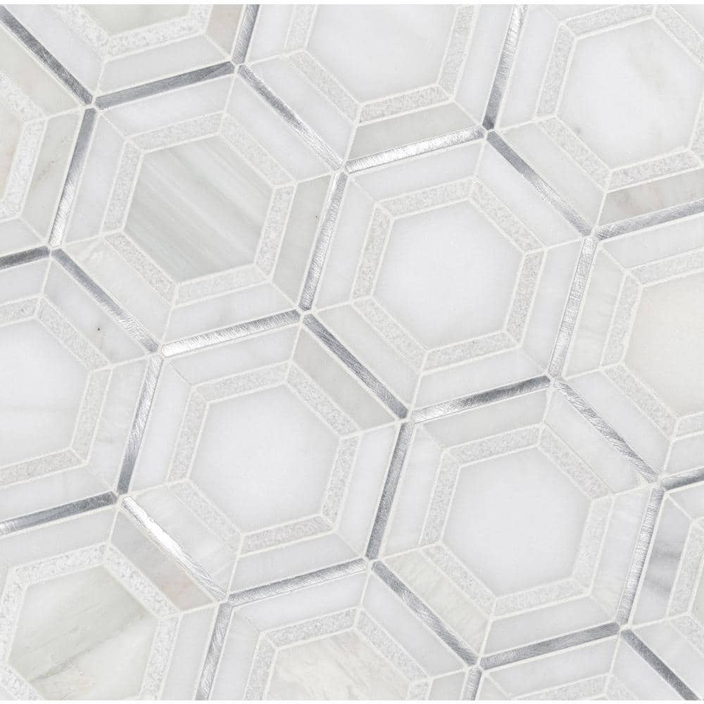 MSI Medici Silver Pattern 10.83 in. x 12.44 in. x 8mm Stone Metal Blend Mesh Mounted Mosaic Tile (9.4 sq. ft/Case)