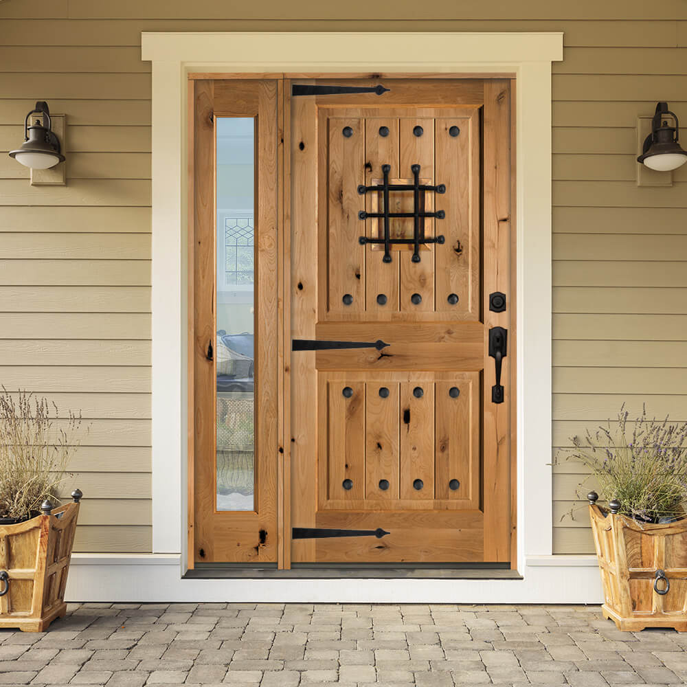 36 in. x 80 in. Mediterranean Knotty Alder Square Top Unfinished Single Left-Hand Inswing Prehung Front Door