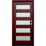 36 in. x 80 in. Contemporary 5 Lite Mist Lite Stained Mahogany Wood Prehung Front Door