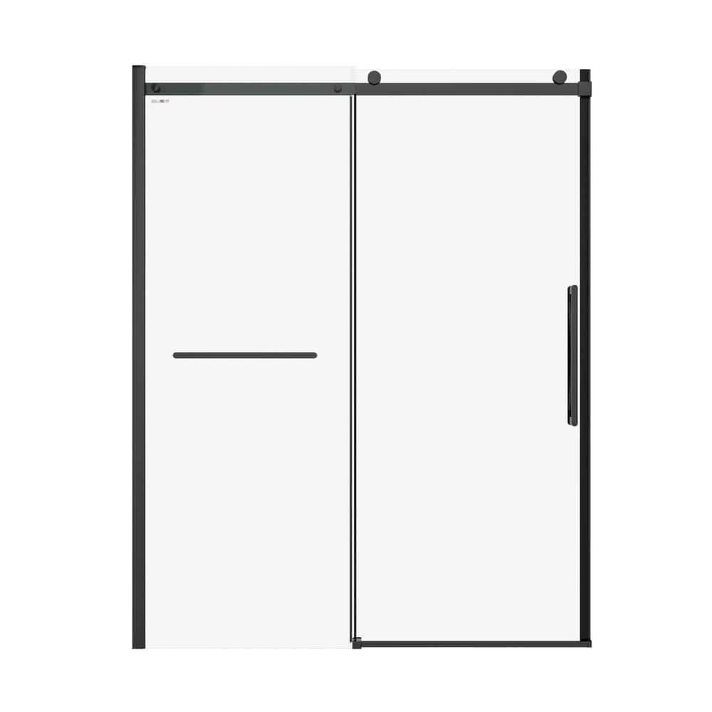 MEDUNJESS Aaby 56-60 in. W x 76 in. H Sliding Frameless Shower Door in Matte Black with 5/16 in. (8mm) Clear Glass