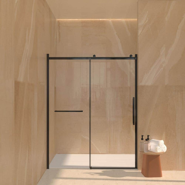 MEDUNJESS Aaby 56-60 in. W x 76 in. H Sliding Frameless Shower Door in Matte Black with 5/16 in. (8mm) Clear Glass