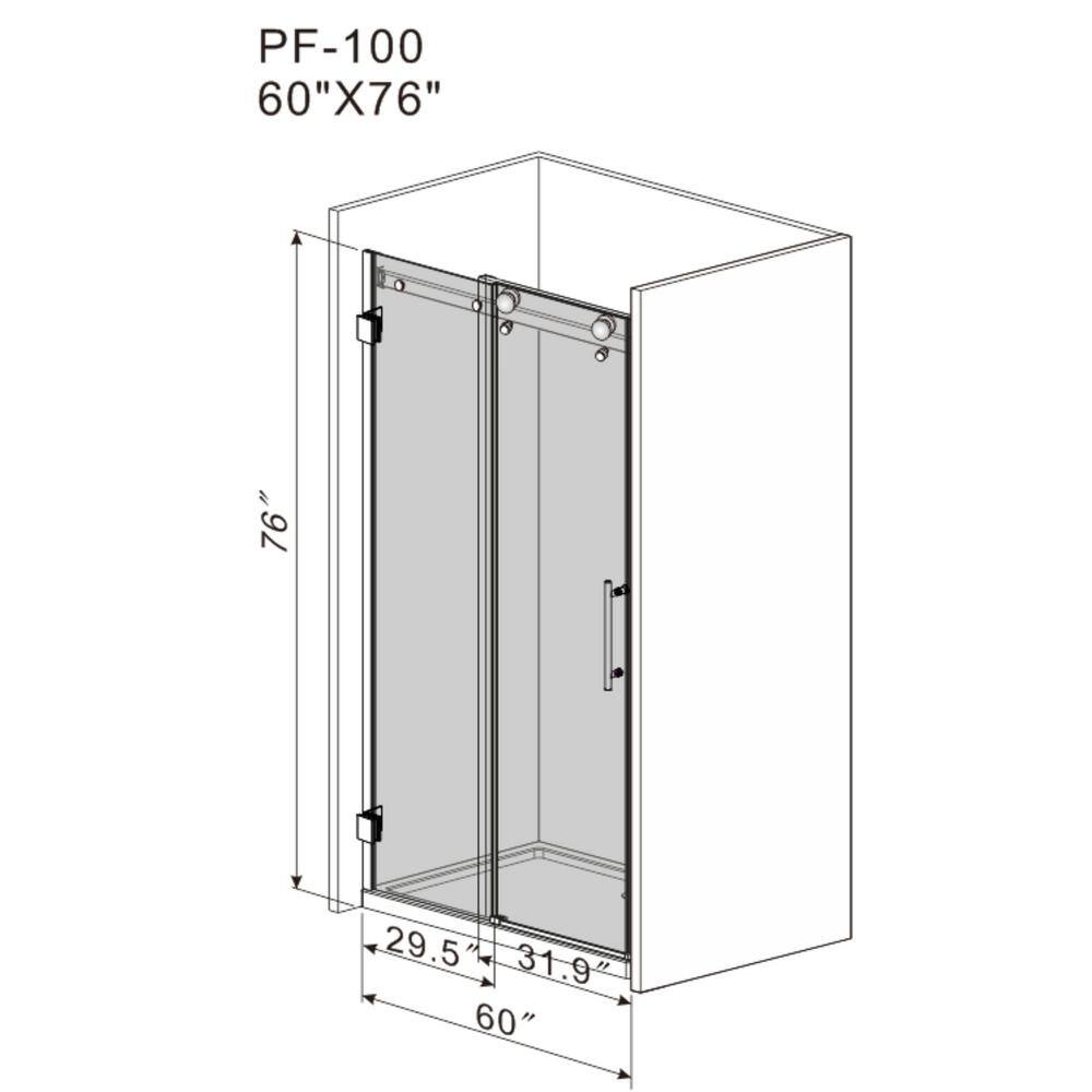 MEDUNJESS BradF 60 in. W x 76 in. H Sliding Frameless Shower Door in Brushed Nickel with 3/8 in. (10mm) Tempered Clear Glass