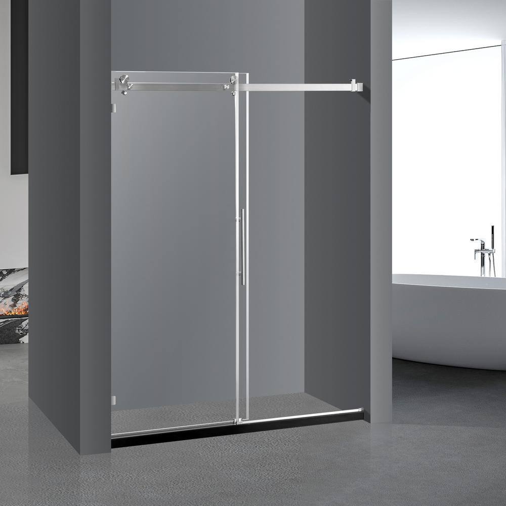MEDUNJESS BradF 60 in. W x 76 in. H Sliding Frameless Shower Door in Brushed Nickel with 3/8 in. (10mm) Tempered Clear Glass