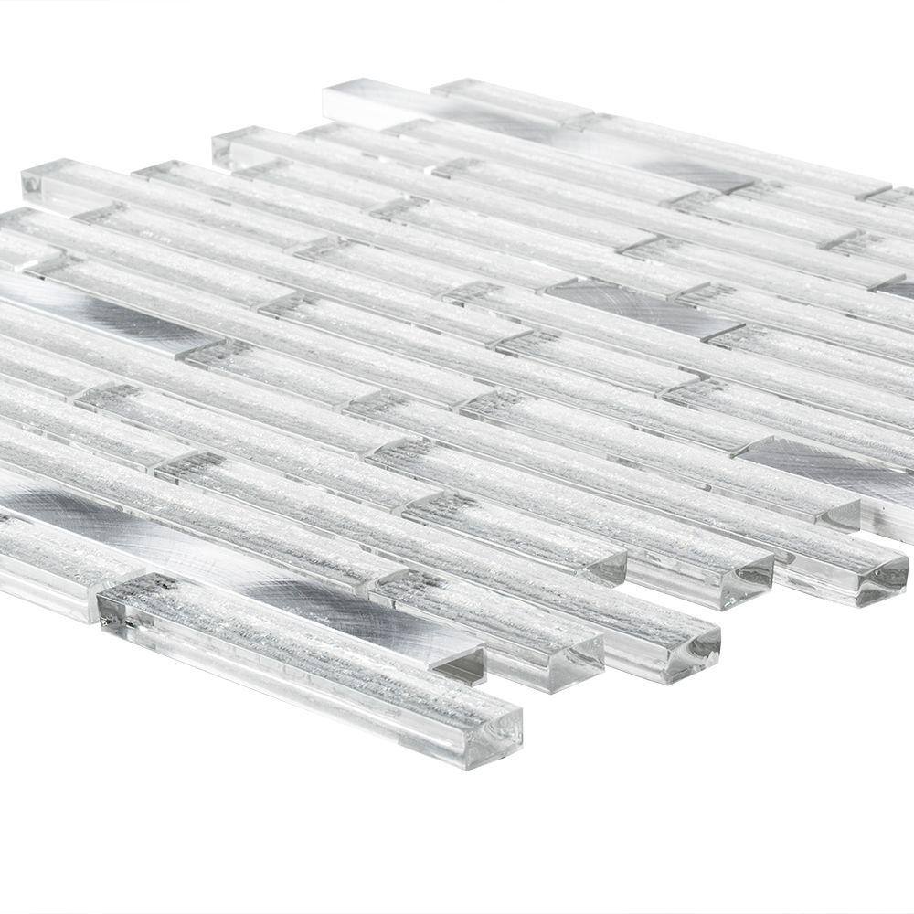 Jeffrey Court Ice Pencil 11.5 in. x 11.875 in. x 8 mm Interlocking Textured Glossy Glass/Metal Mosaic Tile