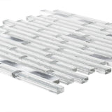 Jeffrey Court Ice Pencil 11.5 in. x 11.875 in. x 8 mm Interlocking Textured Glossy Glass/Metal Mosaic Tile