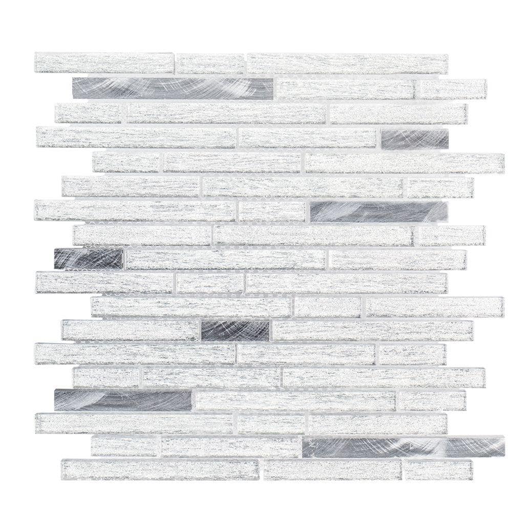 Jeffrey Court Ice Pencil 11.5 in. x 11.875 in. x 8 mm Interlocking Textured Glossy Glass/Metal Mosaic Tile