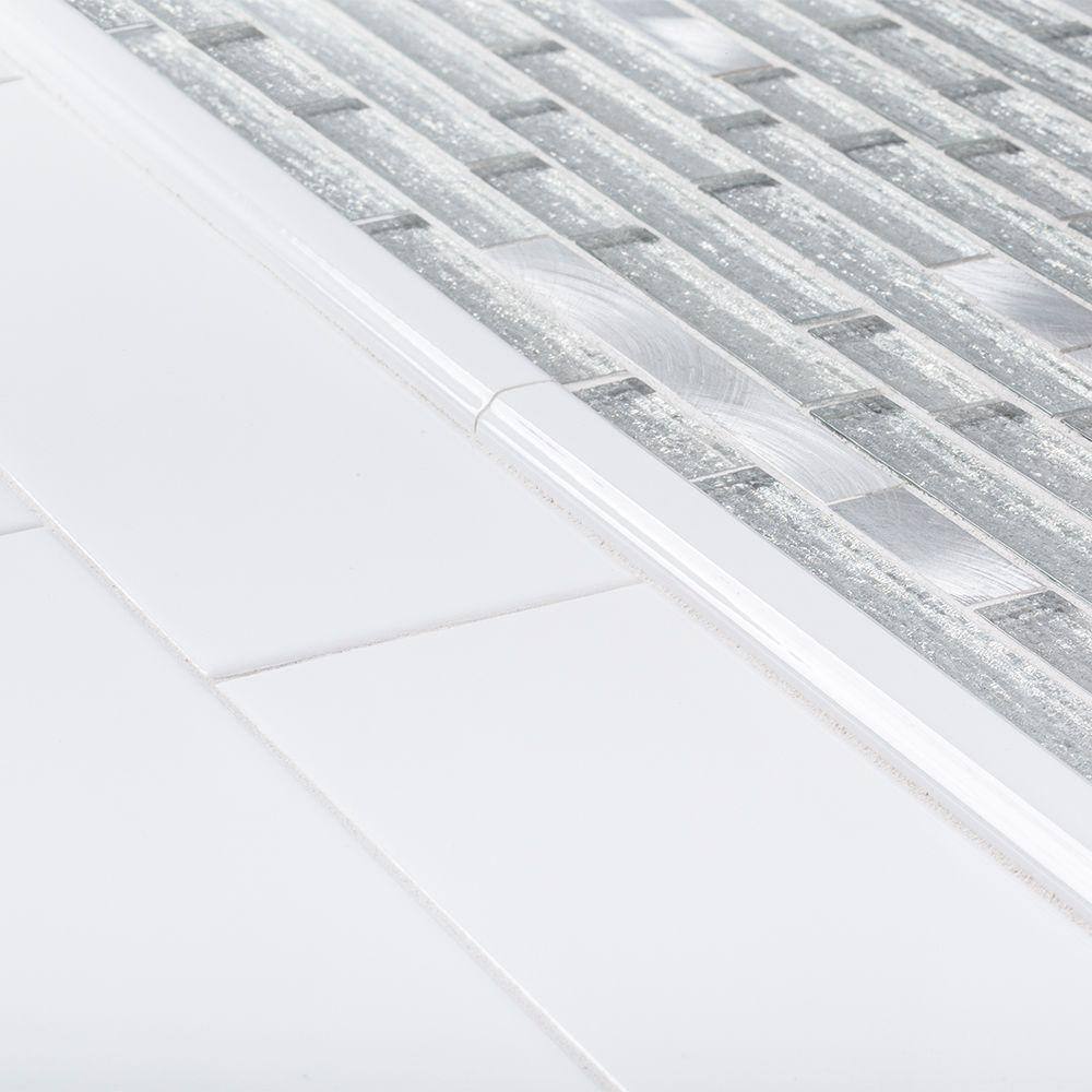 Jeffrey Court Ice Pencil 11.5 in. x 11.875 in. x 8 mm Interlocking Textured Glossy Glass/Metal Mosaic Tile
