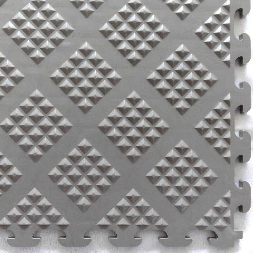 Norsk Multi-Purpose 18.3 in. x 18.3 in. Metallic Pewter PVC Garage Flooring Tile with Raised Diamond Pattern (6-Pieces)