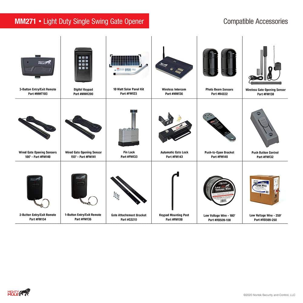 Mighty Mule Light Duty Single Swing Gate Opener Solar Capable