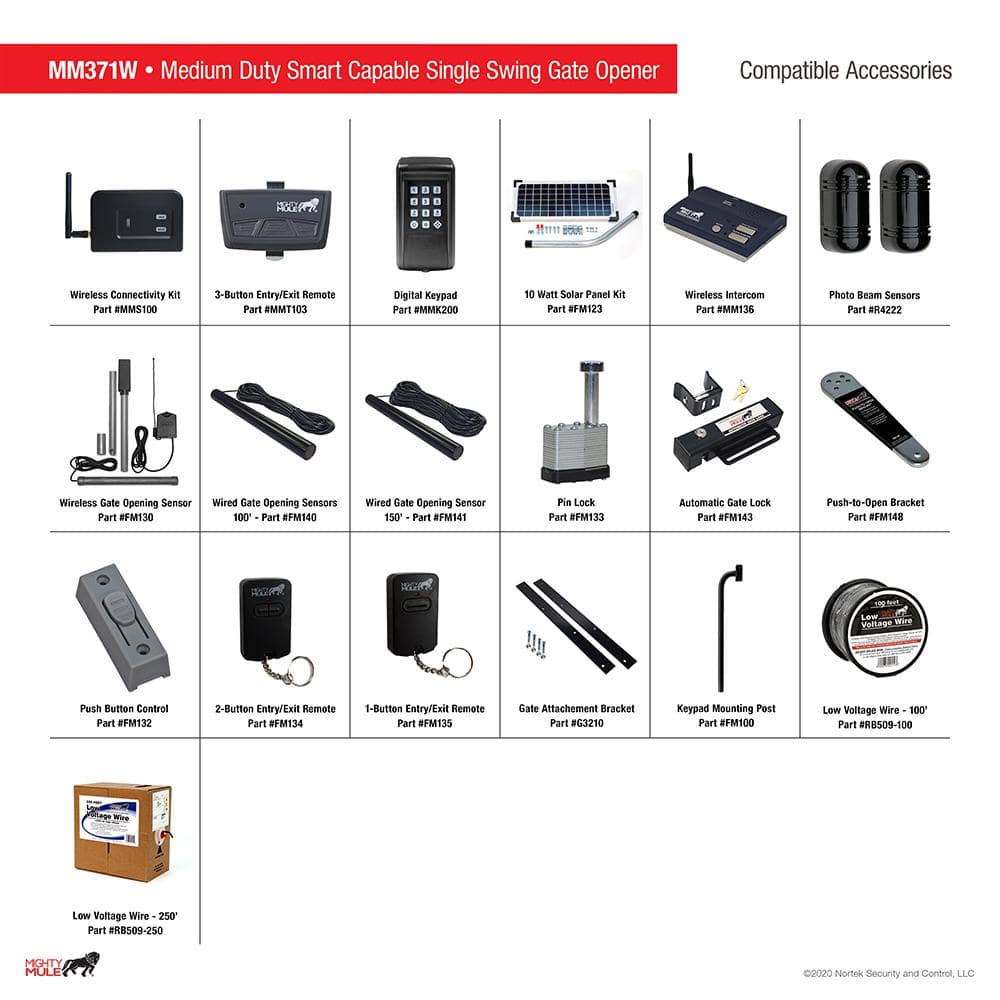 Mighty Mule Medium Duty Single Swing Gate Opener Smart and Solar Capable