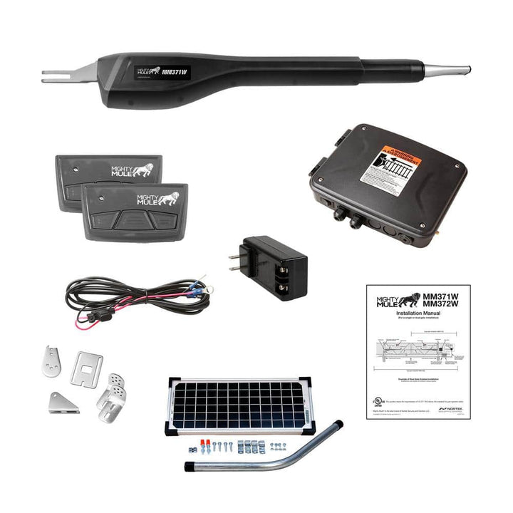 Mighty Mule Medium Duty Single Swing Gate Opener with Solar Panel Combo Kit Smart Capable