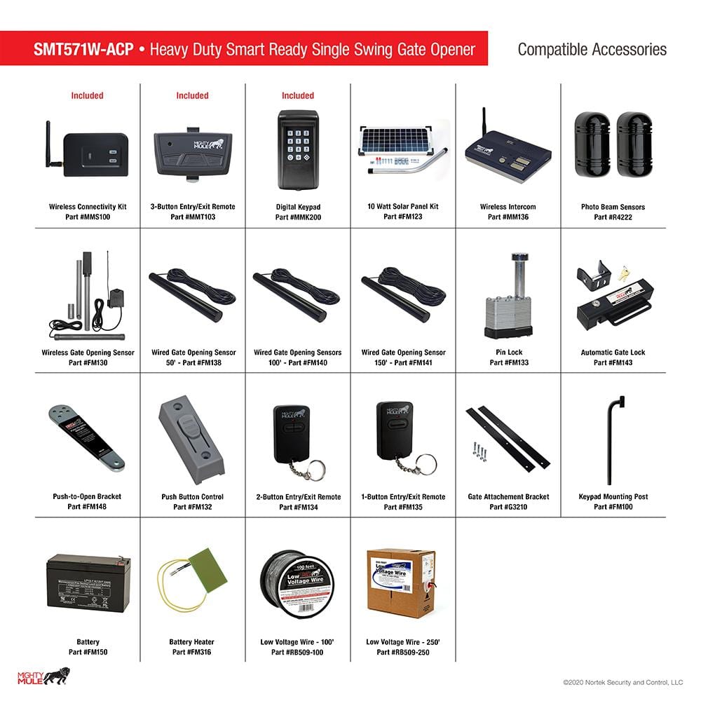 Mighty Mule Heavy Duty Single Swing Smart Ready Gate Opener Combo Kit Solar Capable