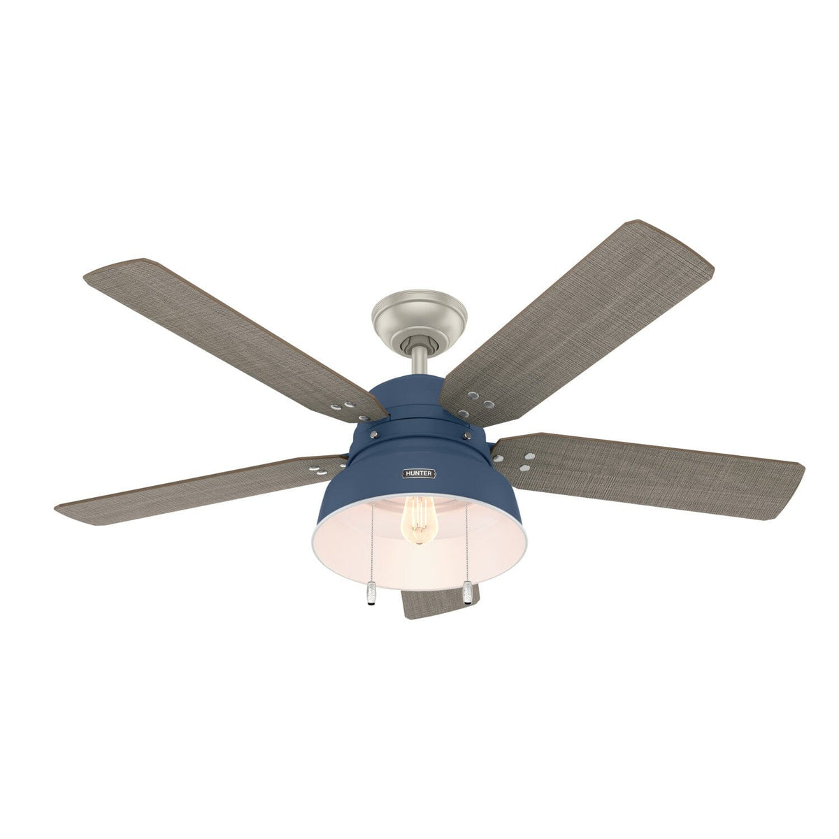 Hunter Mill Valley 52-in Matte Black LED Indoor/Outdoor Flush Mount Ceiling Fan with Light Kit, 5-Blade