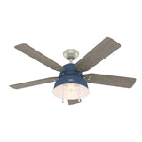 Hunter Mill Valley 52-in Matte Silver LED Indoor/Outdoor Flush Mount Ceiling Fan with Light Kit (5-Blade)