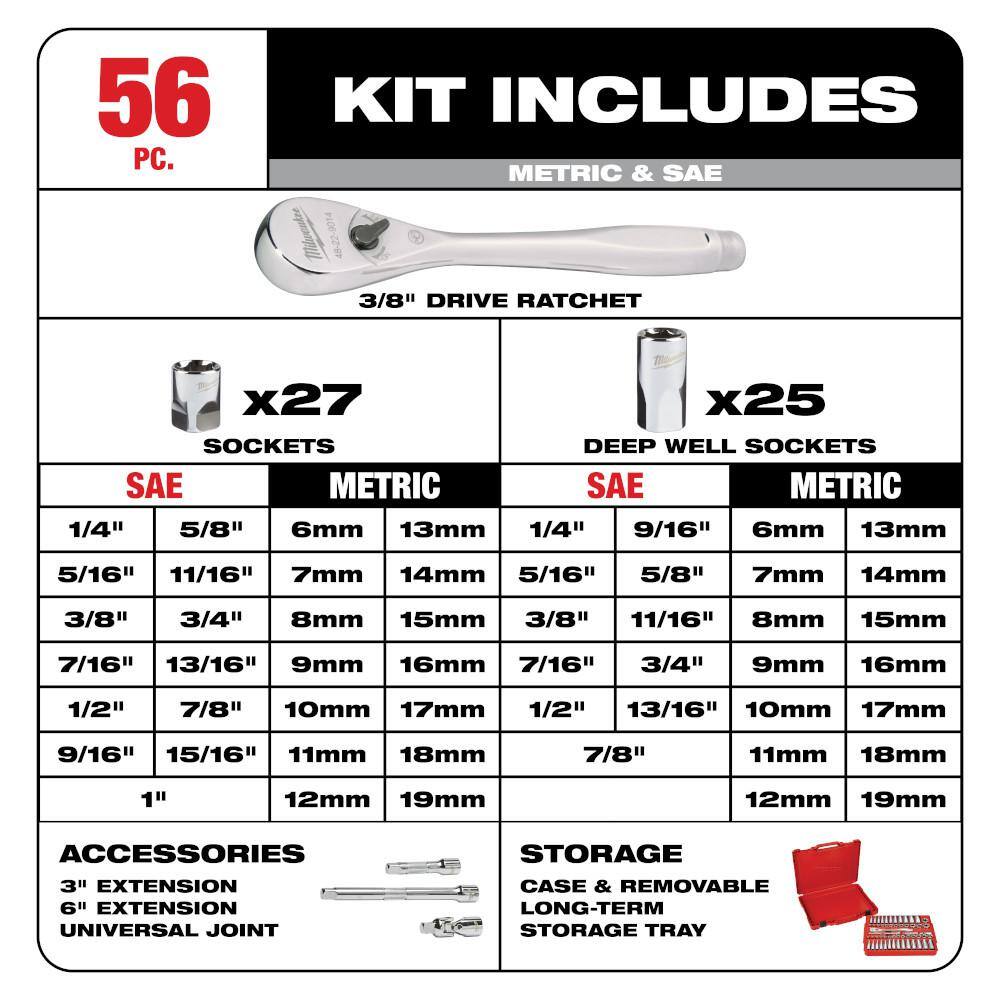 Milwaukee Mechanic Hand and Tool Set with 3/8 in. Drive SAE & Metric Ratchet, Sockets, Screwdrivers, Hook & Pick (66-Piece)