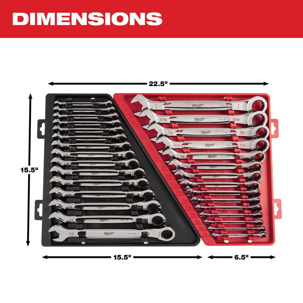 Milwaukee SAE Combination Ratcheting Wrench Set (15-Piece) with PACKOUT 22 in. Tool Box