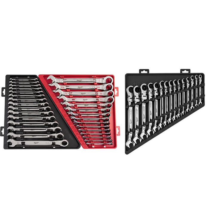 Milwaukee SAE/Metric Combination Ratcheting Wrench Set with Metric Flex-Head Ratcheting Wrench Set, 45-Piece (48-22-9416/48-22-9516SB)