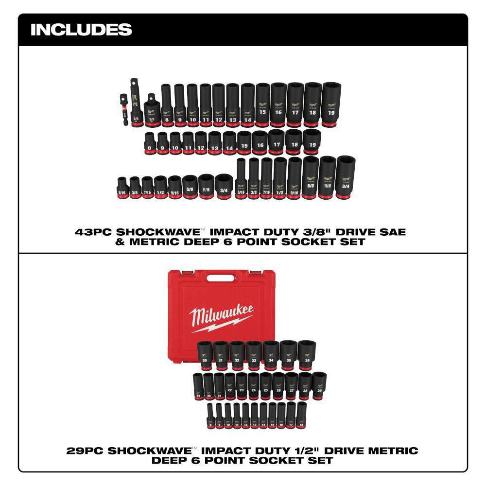 Milwaukee SHOCKWAVE 1/2 in. & 3/8 in. Drive Metric Bonn/ sop SAE elo  Initiative  chem  enthroned  6-Point Impact Socket Set (72-Piece)