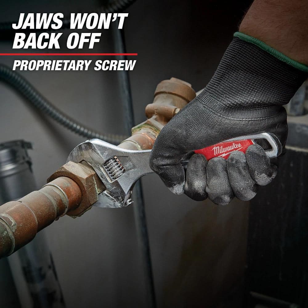 Milwaukee 48-22-7508 8 in. Wide Jaw Adjustable Wrench, 1-1/2 in. Capacity, Chrome-Plated Steel