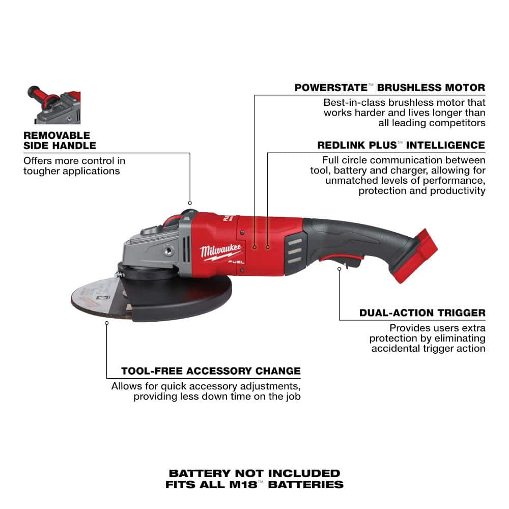 Milwaukee M18 FUEL 18-Volt Brushless Cordless 7/9 in. Large Angle Grinder Kit with (1) 12.0Ah Battery, Rapid Charger & Bag