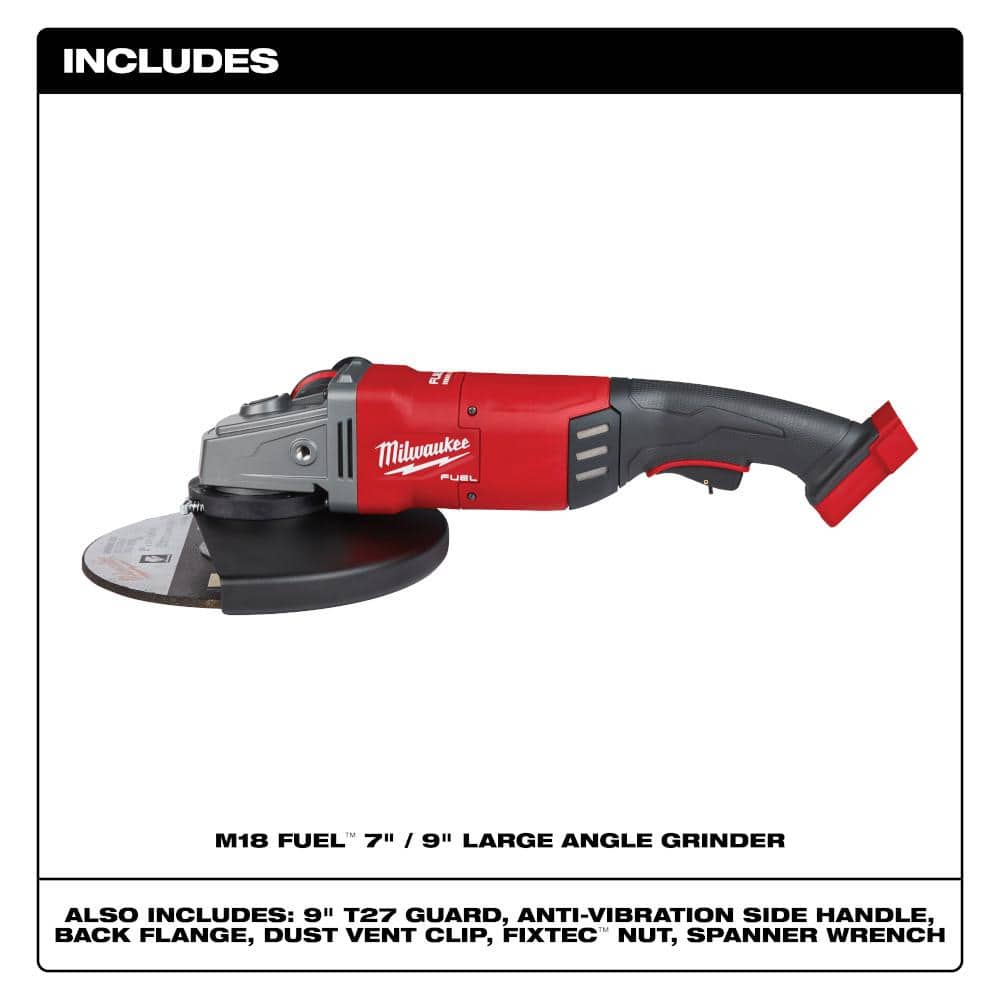 Milwaukee M18 FUEL 18-Volt Brushless Cordless 7/9 in. Large Angle Grinder Kit with (1) 12.0Ah Battery, Rapid Charger & Bag