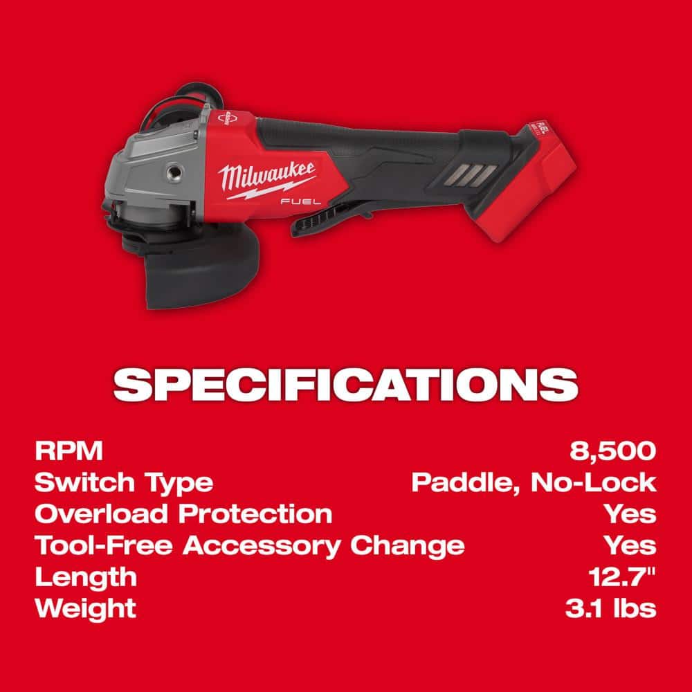 Milwaukee M18 FUEL 18-Volt Lithium-Ion Brushless 4-1/2 in./5 in. Angle Grinder Kit, Paddle Switch No-Lock with 4-1/2 in. Diamond Blade