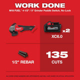 Milwaukee M18 FUEL 18V Lithium-Ion Brushless Cordless 4-1/2 in./5 in. Angle Grinder Paddle Switch Kit with (3) 6.0 Ah Batteries