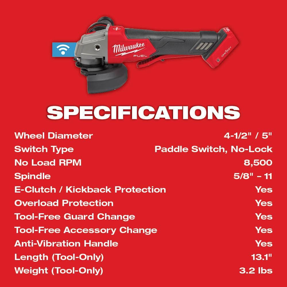 Milwaukee M18 FUEL 18-Volt 4-1/2 in./5 in. Cordless Grinder Kit with Paddle Switch & Braking Grinder, (2) M18 6.0Ah Batteries