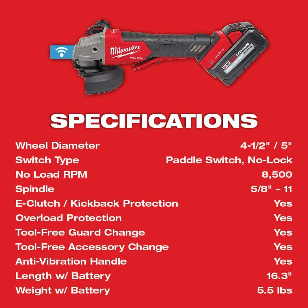 Milwaukee M18 FUEL 18-Volt Lithium-Ion Brushless Cordless 4-1/2 in./5 in. Braking Grinder Kit w/M18 FUEL Compact Impact Wrench