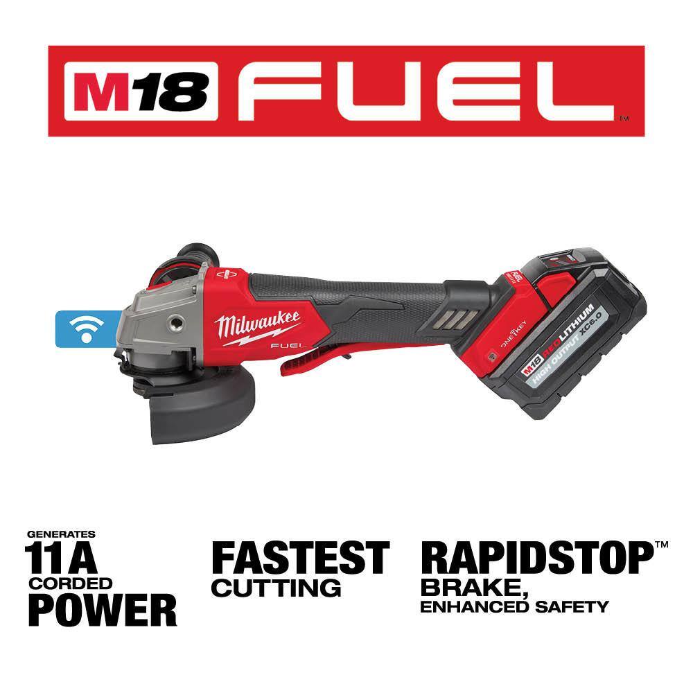 Milwaukee M18 FUEL 18V Lithium‑Ion Brushless Cordless 4-1/2 in./5 in. Braking Grinder Kit w/ Paddle Switch, (3) 6.0Ah Batteries