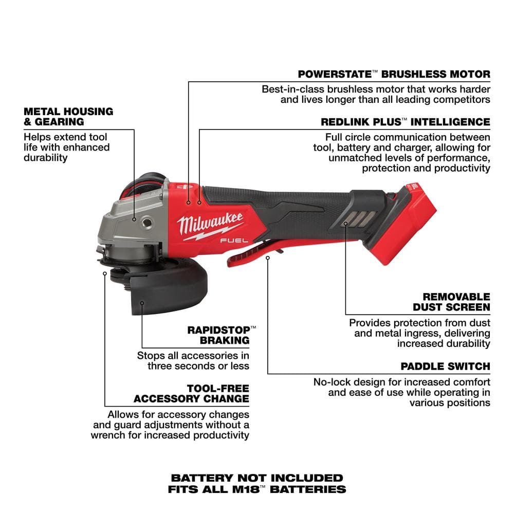 Milwaukee M18 FUEL 18V Brushless Cordless 4-1/2 in./5 in. Braking Angle Grinder Kit (2882-22 + 2888-20)