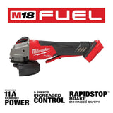 Milwaukee M18 FUEL 18V Brushless Cordless 4-1/2 in./5 in. Braking Angle Grinder Kit (2882-22 + 2888-20)