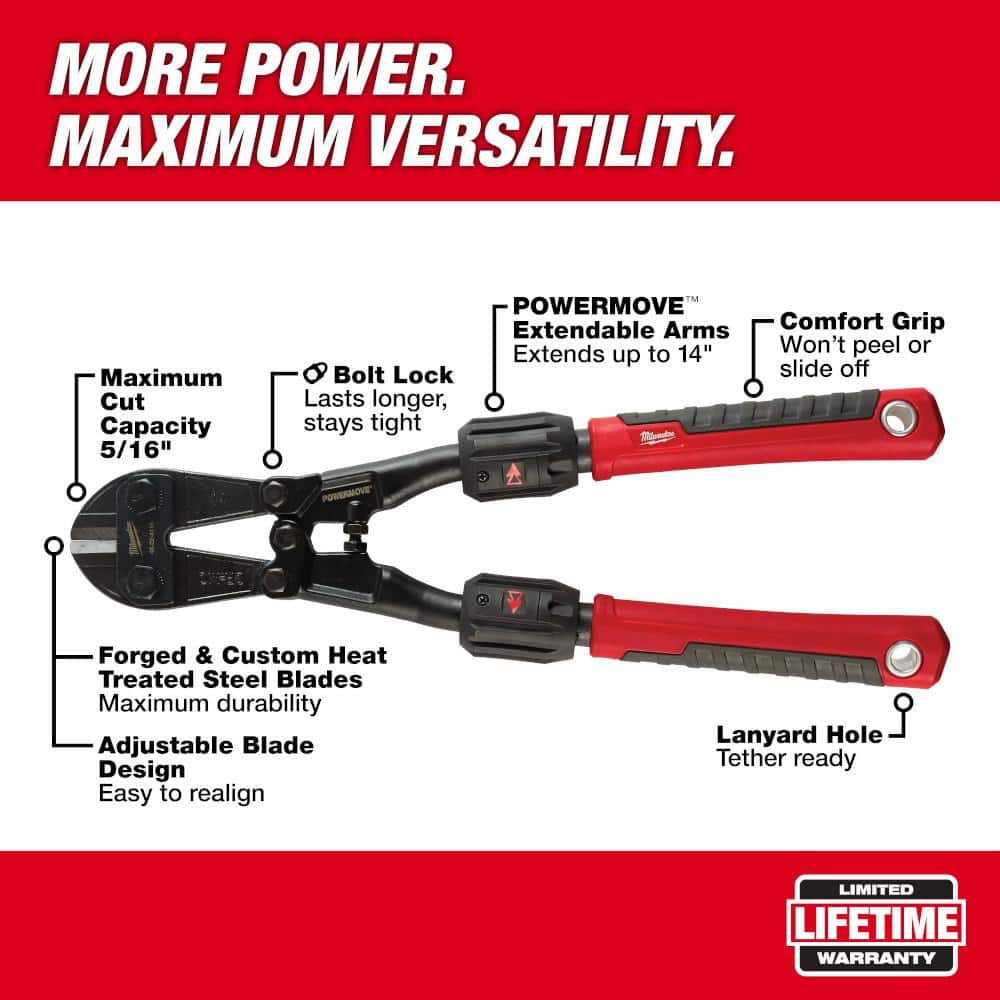 Milwaukee 14 in. Adaptable Bolt Cutter with POWERMOVE Extendable Handles, 5/16 in. Max Cut Capacity