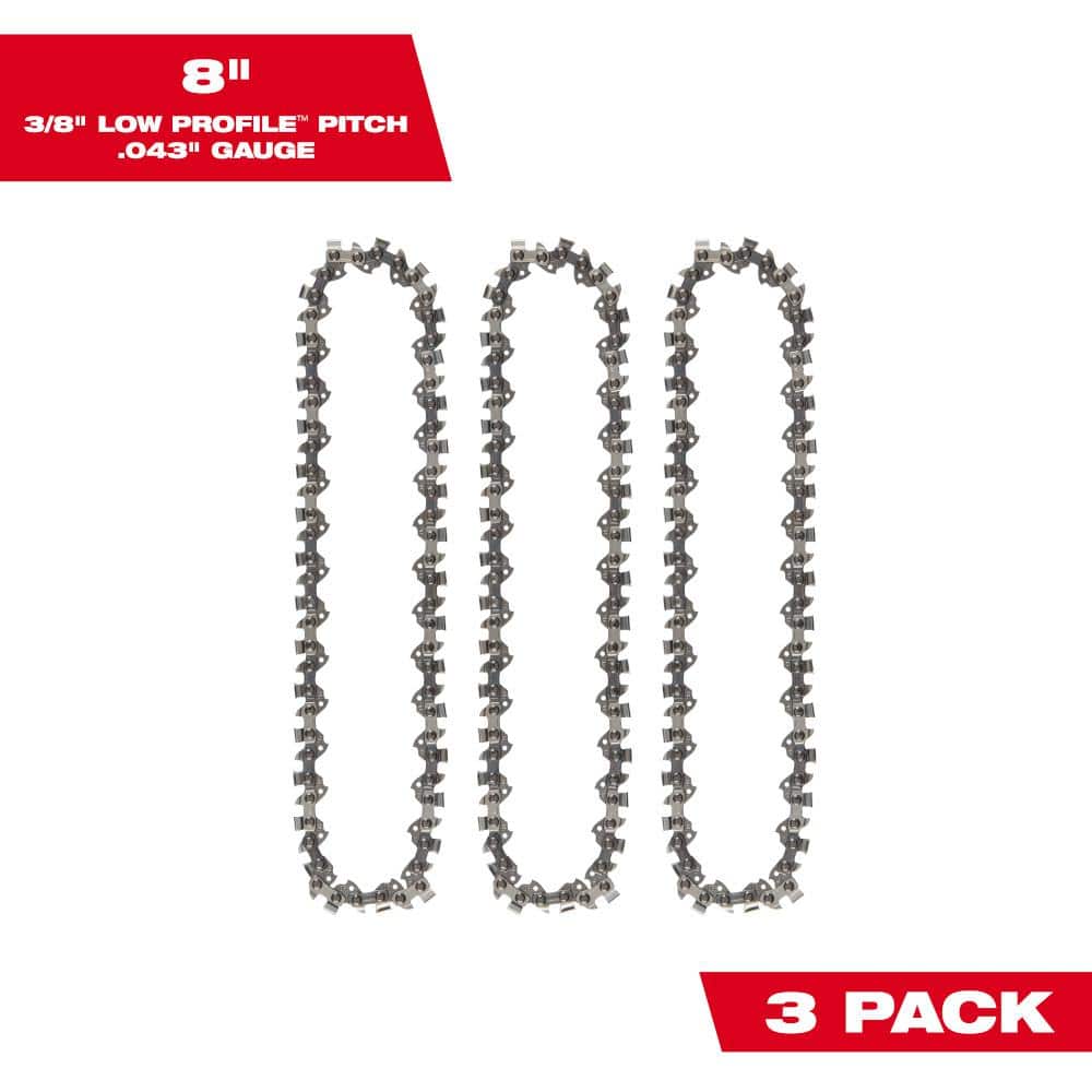 Milwaukee 8 in. Chainsaw Chain with 3/8 in. Low Profile Pitch and .043 in. Gauge (3-Pack)