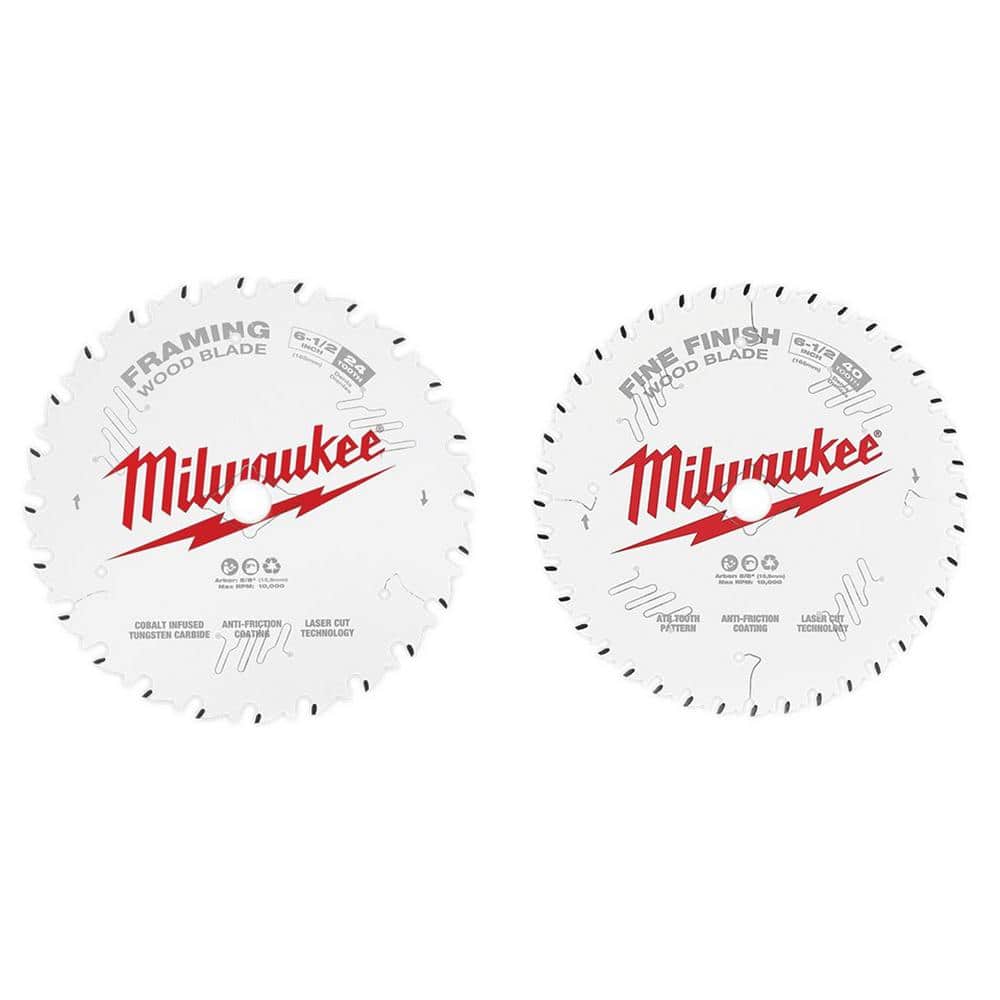 Milwaukee 6-1/2 in. x 40-Tooth Fine Finish Circular Saw Blade (2-Pack)