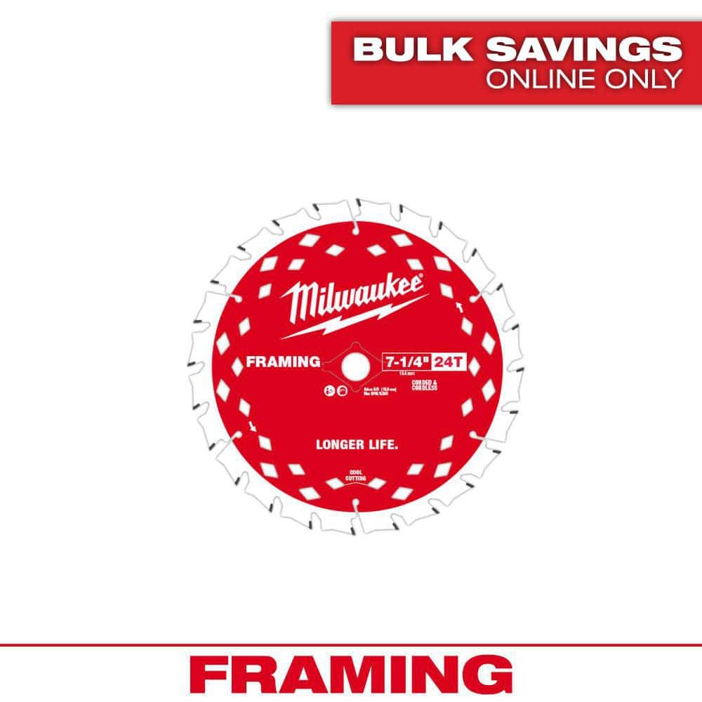 Milwaukee 7-1/4 in. x 24-Tooth Carbide Framing Circular Saw Blade, 5/8 in. Arbor